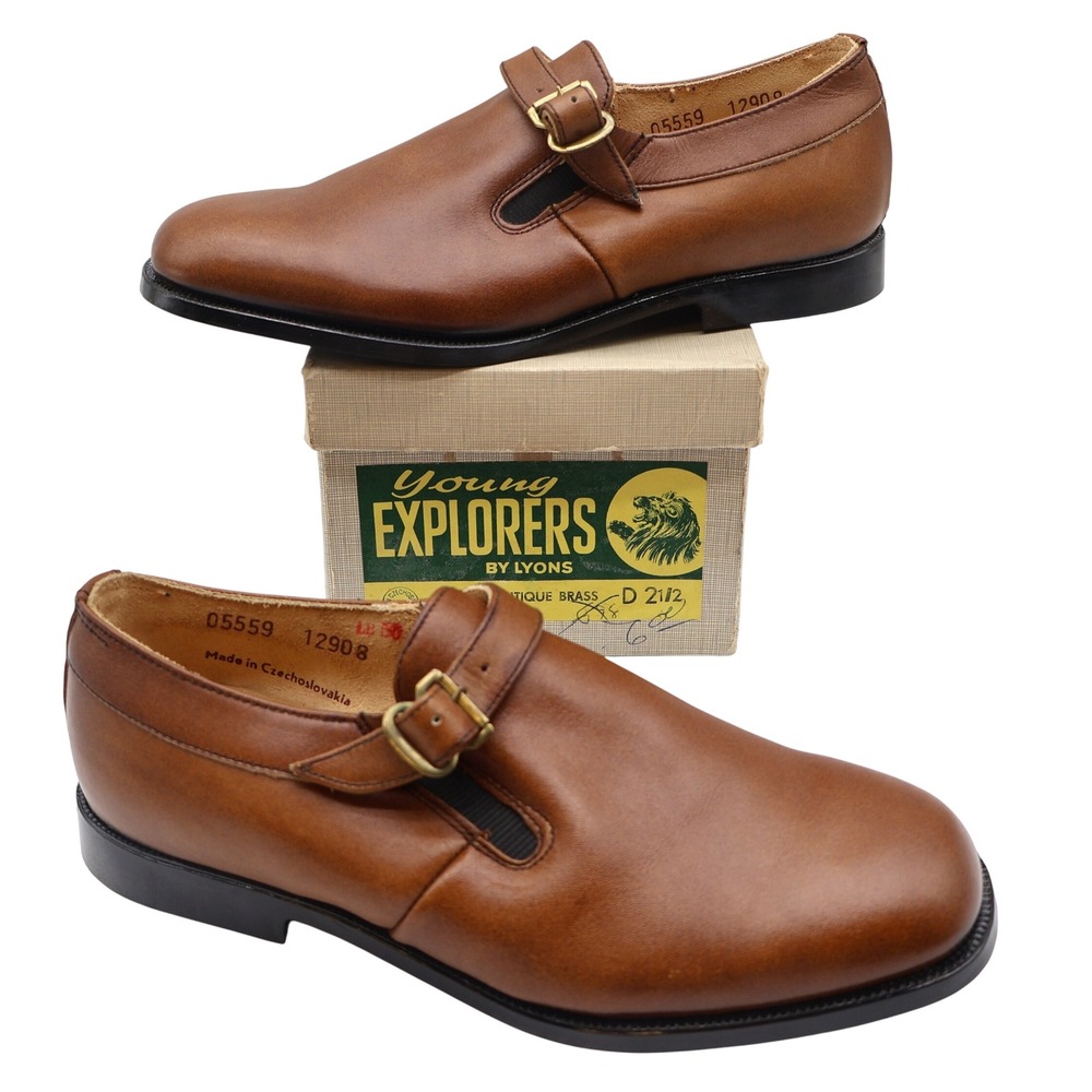 Young Explorers Lyons Boys Loafers 2.5 Vintage Leather Monk Strap Antique Brass